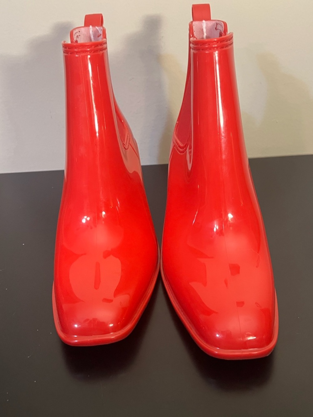 Jeffrey Campbell Red Chelsea Hurricane Rain Ankle Boots Block Heel Size 10 - Picture 3 of 7